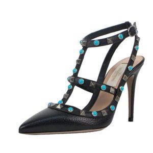 COPY - VALENTINO  ROLLING ROCKSTUD TURQUOISE STUD PUMPS - BLACK BNIB